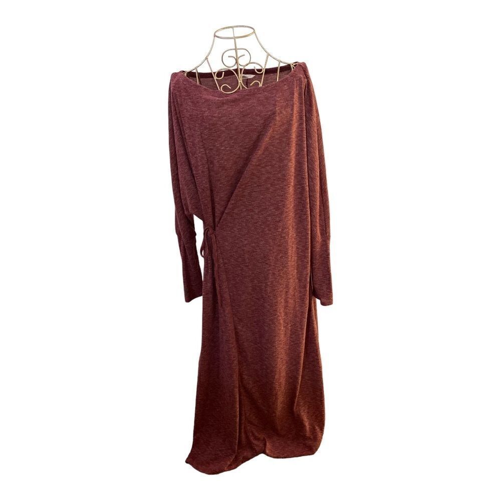 NWT Caslon long sleeve wrap midi dress in red Syrah heather size medium